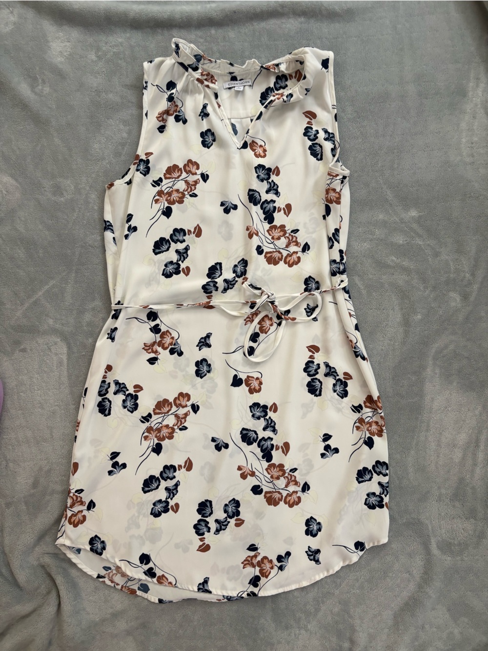 41 Hawthorn Cream Floral Sleeveless Dress with Navy and Brown Flowers